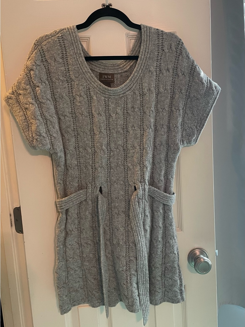 Fenn Wright Manson Light Gray Cable Knit Sweater Mini Dress